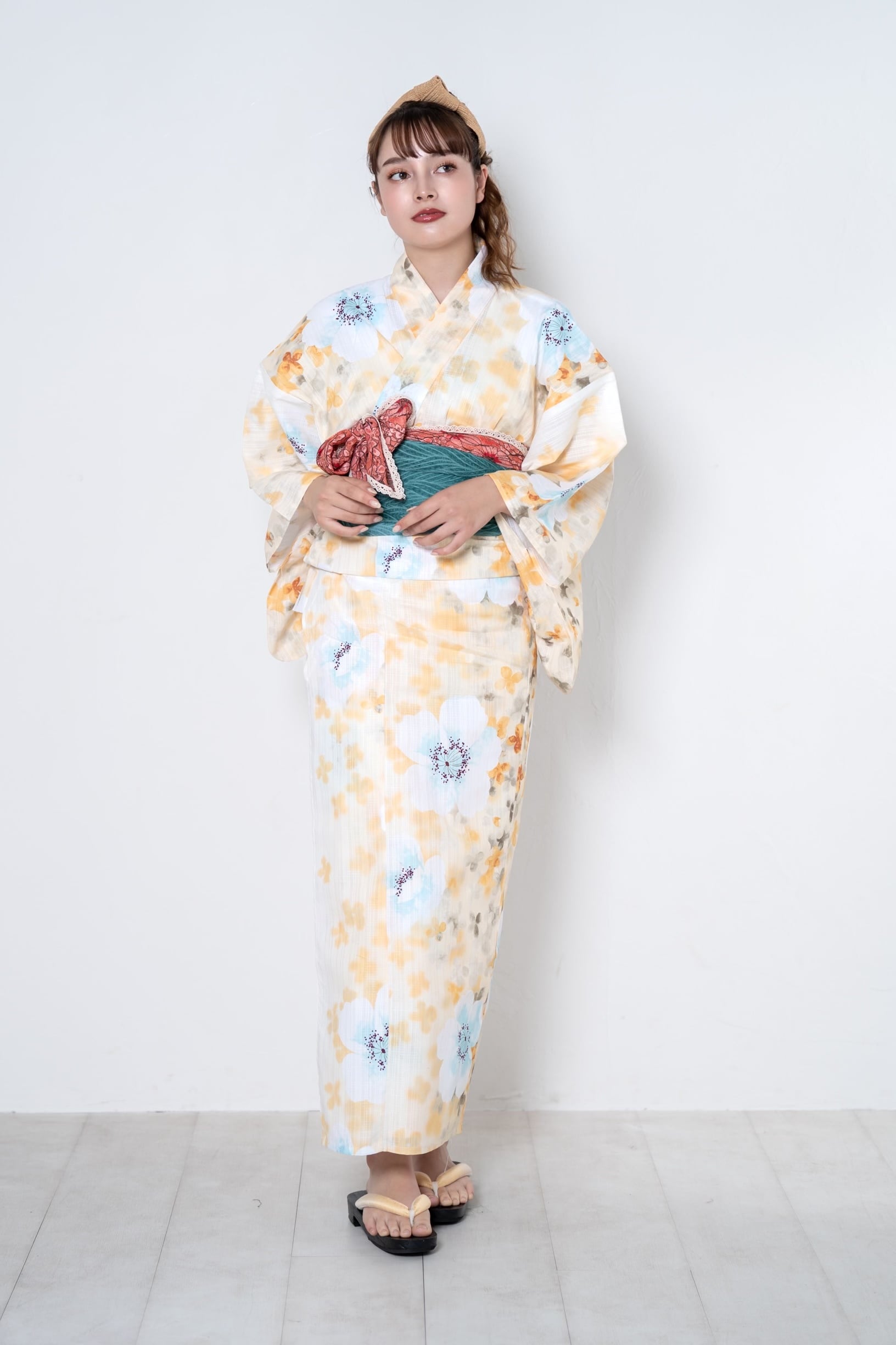 浴衣ジェンヌ 新作 浴衣5点セット オフホワイト 浴衣 青 ゆかた 半幅帯 浴衣ジェンヌ 浴衣5点セット オフホワイト 綿 ゆかた 半幅帯 浴衣