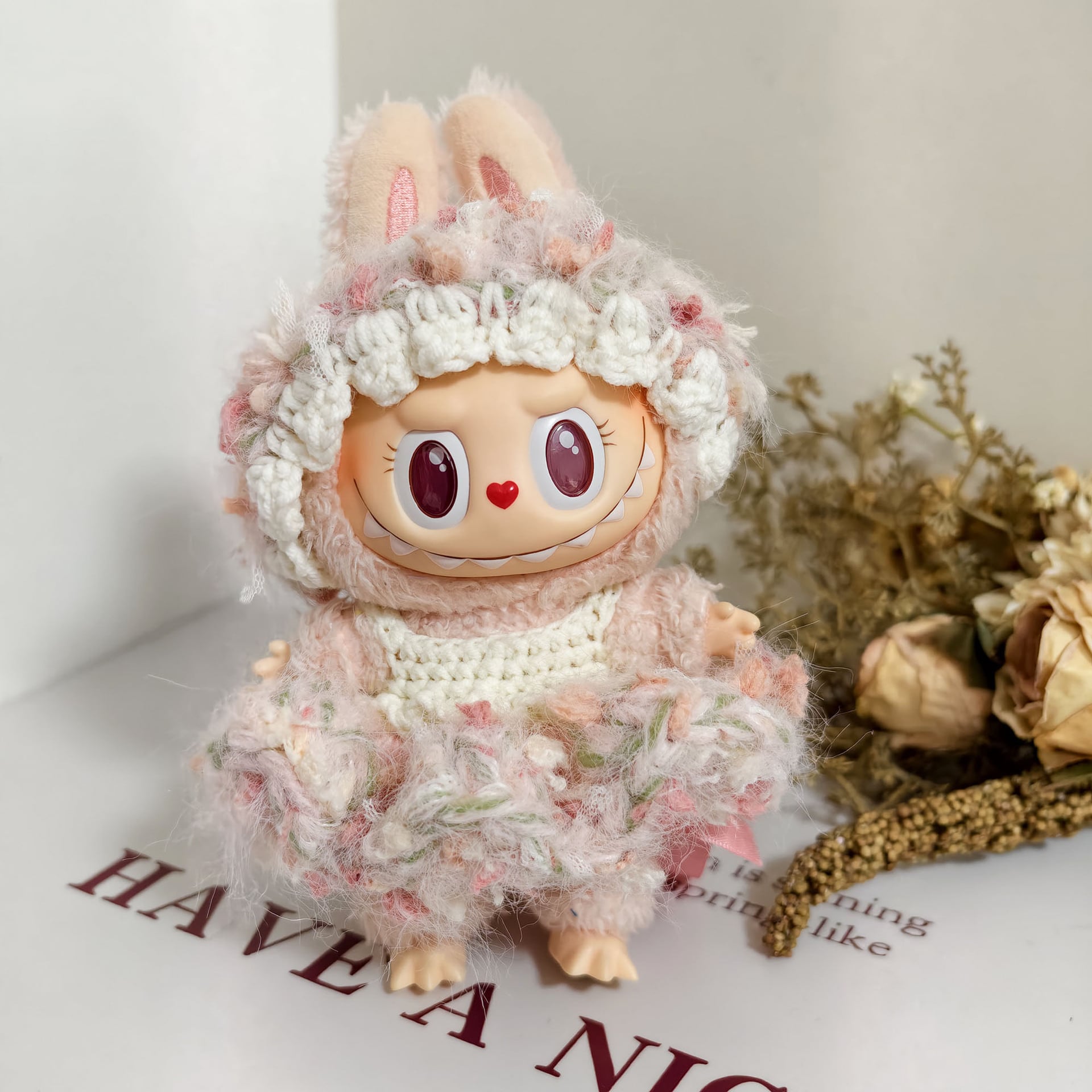 LABUBU 123代用 手作り 花の妖精 ニットフラワーワンピース+ヘア LABUBU 123代用 手作り 花の妖精 ニットフラワーワンピース+ヘア