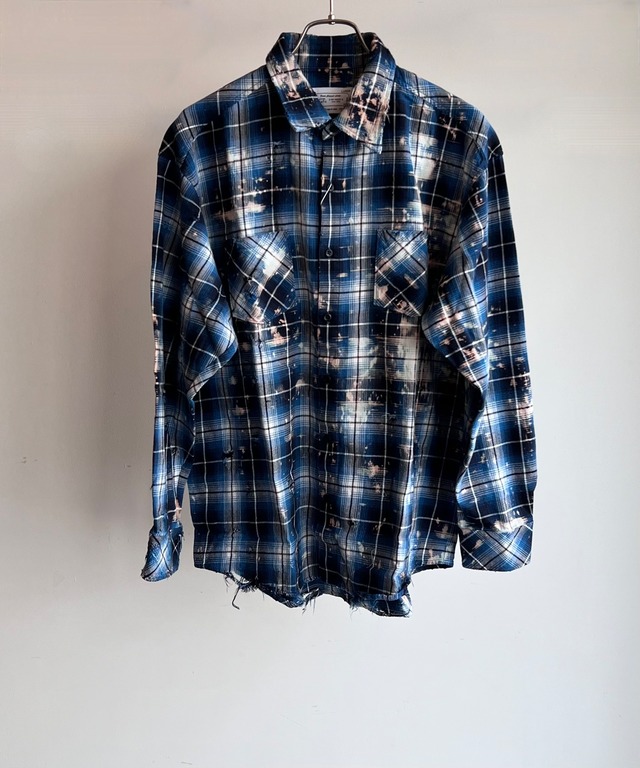 Rafu/Rafu037 Bleached&Damaged shirt (BLUE)