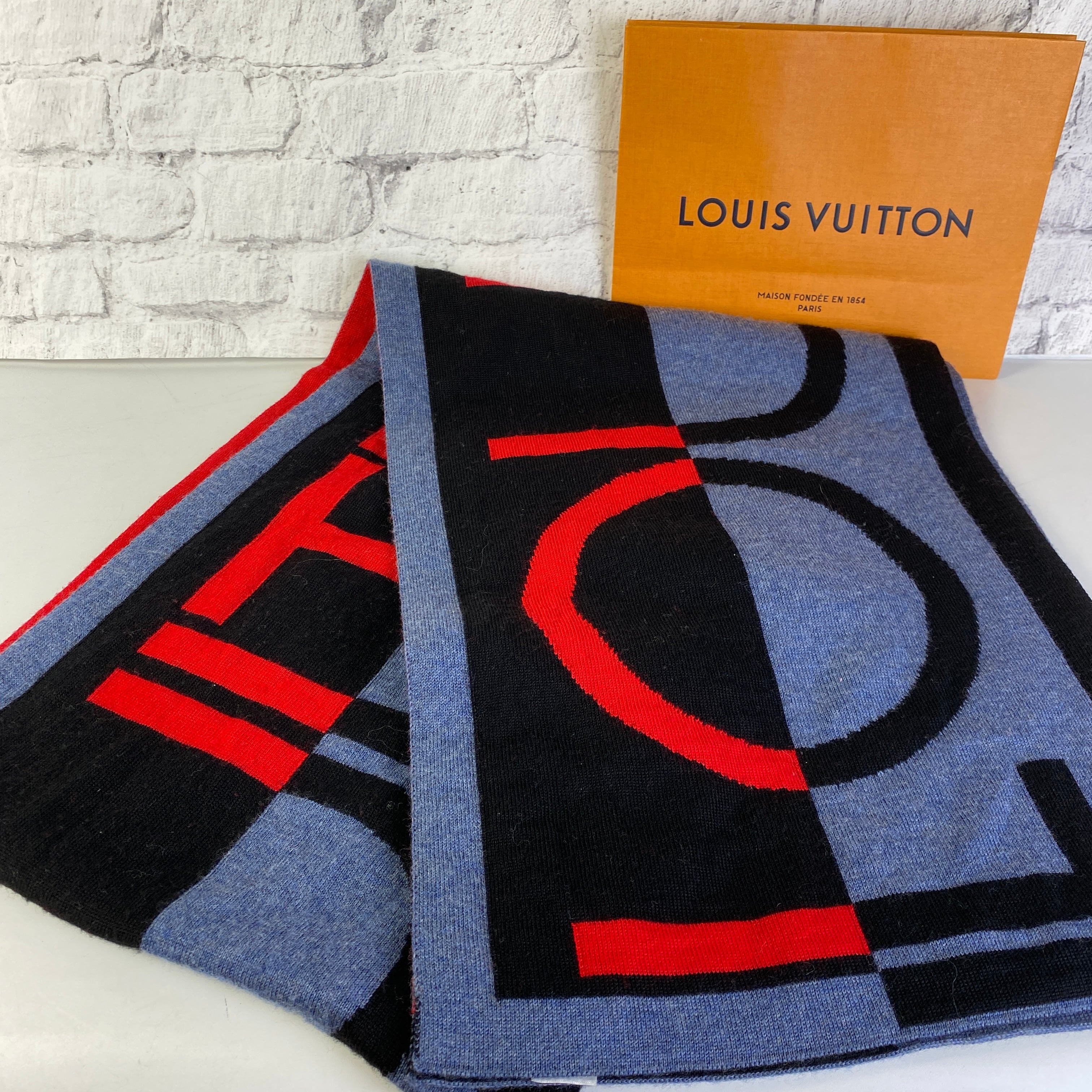 最終処分SALE】LOUIS VUITTON ルイヴィトン ウール マフラー ブルー A 