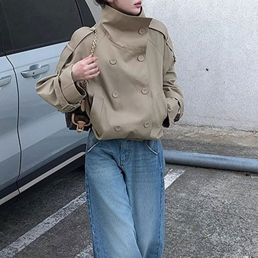 【送料無料】 スプリング コート ショート丈 レディース 春秋 韓国 アウター スタンドカラー きれいめ 大人 カジュアル 通勤 ビジネス オフィス レトロ おしゃれ 薄手 大人可愛い 大人女子