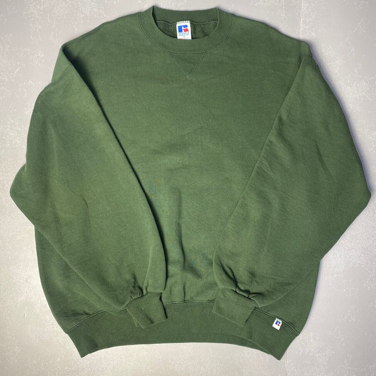 ビッグサイズ USA製 RUSSEL ATHLETIC ラッセルアスレチック 無地 スウェット トレーナー 前Vガゼット グリーン 緑 メンズXL 古着 大きいサイズ 【スウェット】