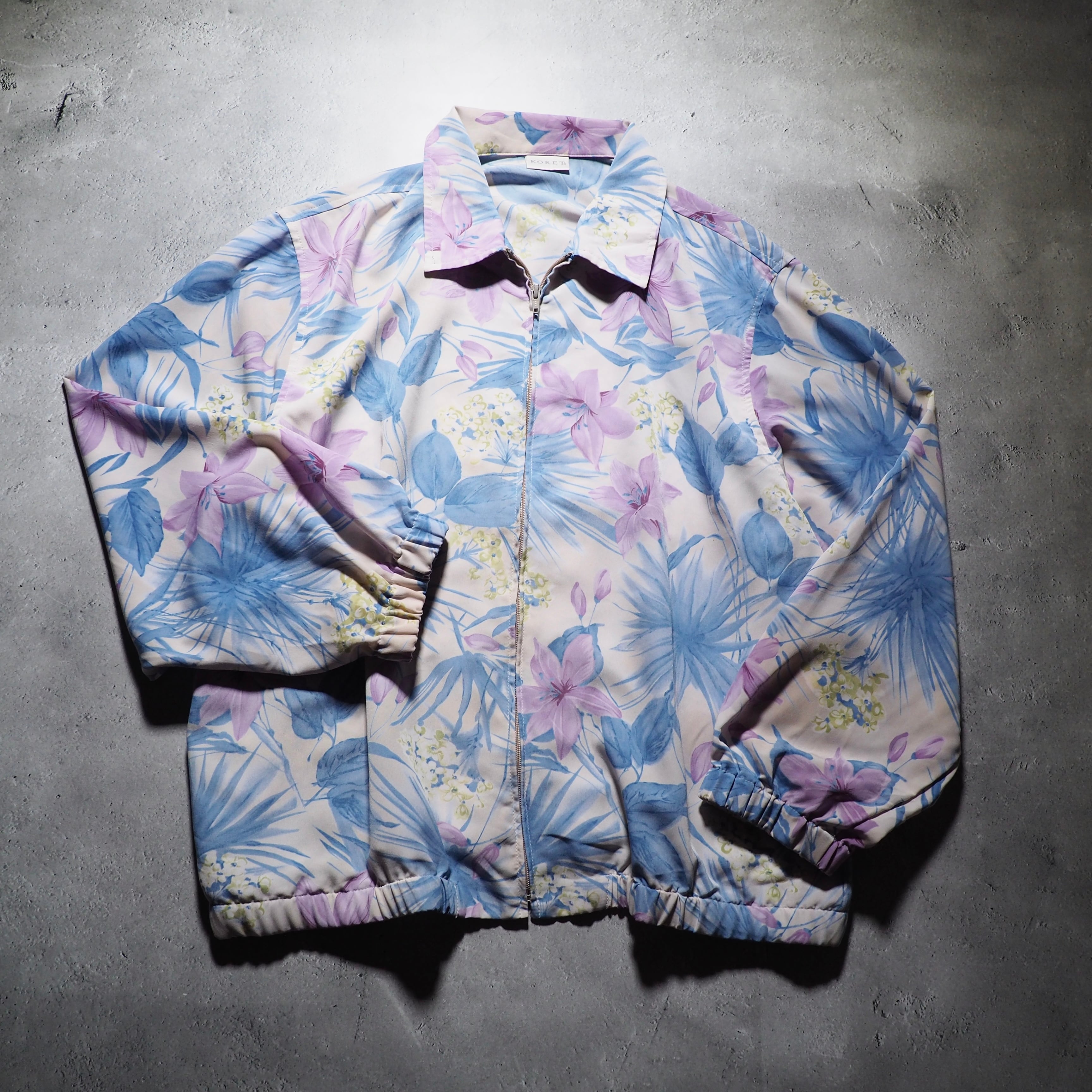 1990s Beautiful watercolor flower painted vintage loose Blouson