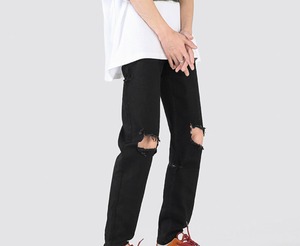 【韓国ファッション】ダメージ カジュアル パンツ ストレートジーンズ