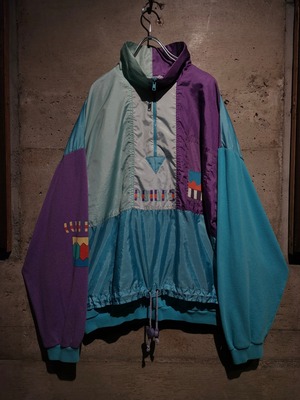 【Caka】"80's" "adidas" "VENTEX" Layered Design  French Vintage Loose Nylon Half Zip Pullover