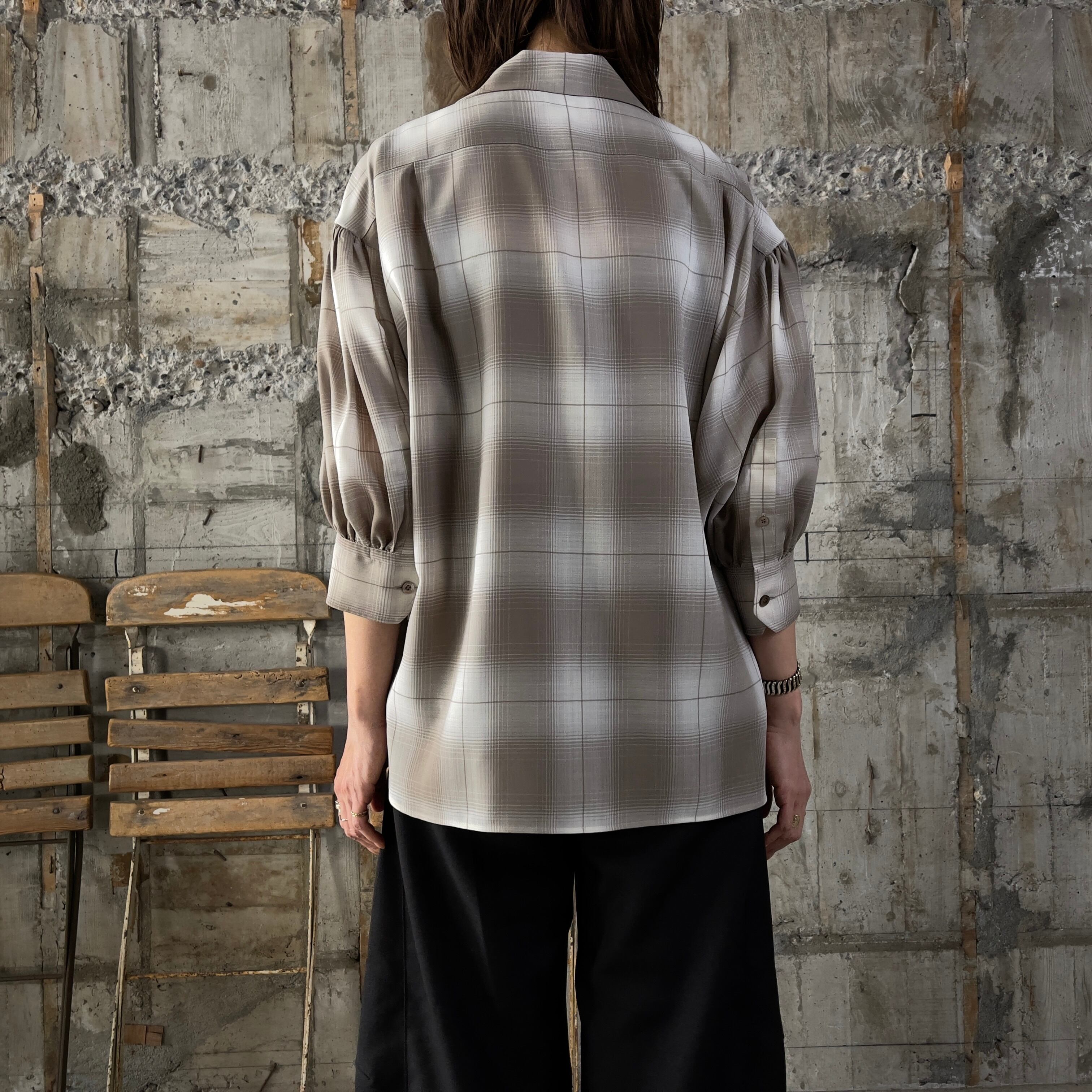 HYKE【ハイク】 T/W OMBRE CHECK BALLOON SLEEVE BLOUSE (15236