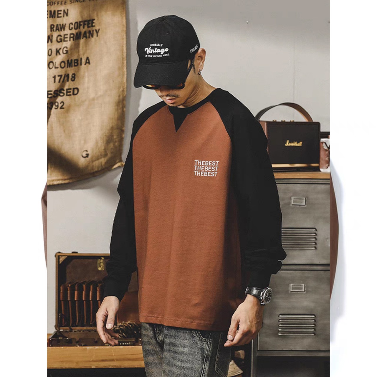 Bicolor crew neck long t-shirt 0216 - 4