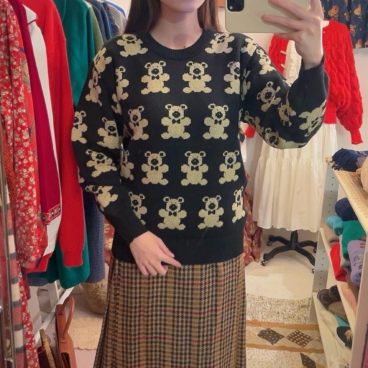 ribbon bear jacquard knit sweater