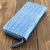 藍染 クロコダイル 長財布 淡藍