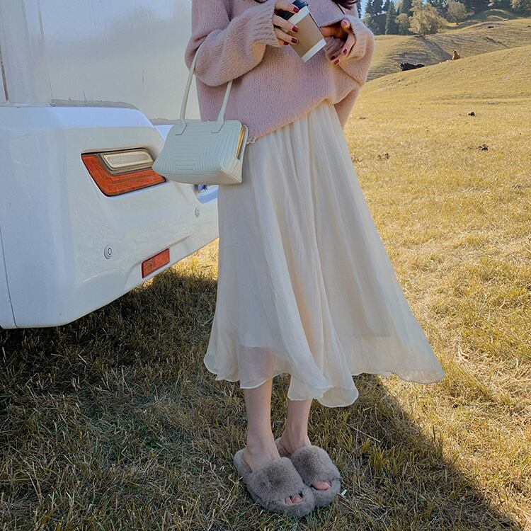 スカート レディース シフォンスカート ロング ロング丈 ひざ下 Aライン ハイウエスト ウエストゴム 透け感 チュール かわいい 大人可愛い きれいめ シンプル 大人 上品 おしゃれ お洒落 送料無料 ラブリー キュート フェミニン 春 夏 秋 10代 20代 30代 40代 オフィス ビジネス OL 通勤 学生 通学 デート 休日 着回し 普段使い 韓国 韓国系 ファッション コーデ スタイル モテ 体型カバー 美脚 脚長 XS S M L ベージュ ピンク