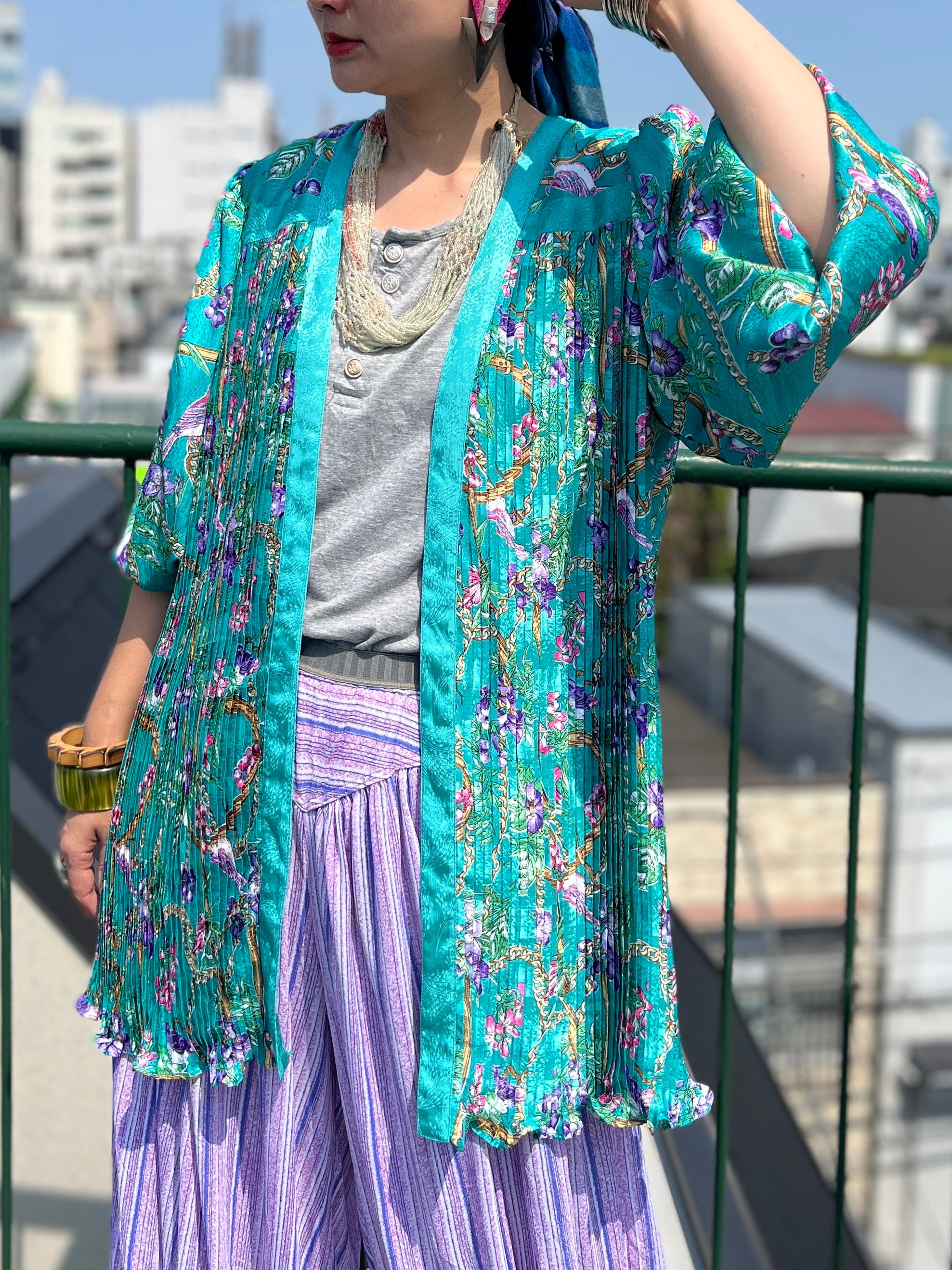 DF bird × floral × chain belt poly haori
