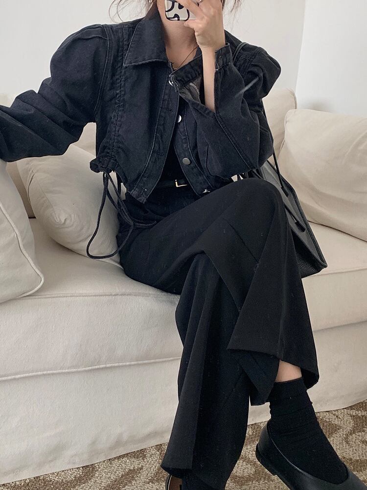 ギャザージャケット スプリングオータム ロング ストリート 春物 秋物 ビッグFスモールZ韓国81128244015