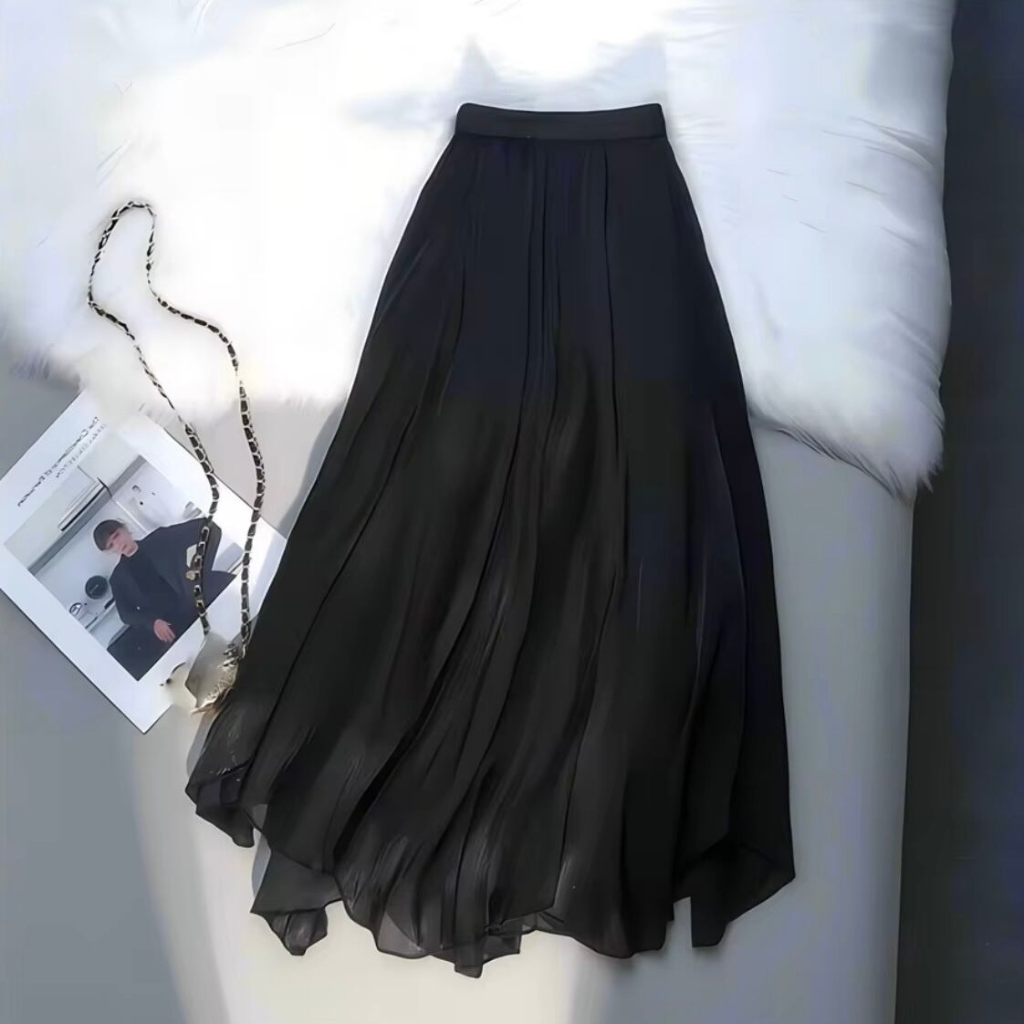 shiny random hem long skirt