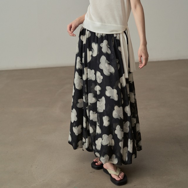 a-line floral chiffon skirt L0555