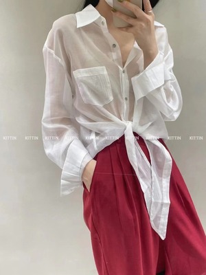 裾結びシアーブラウス　AJ22085-115