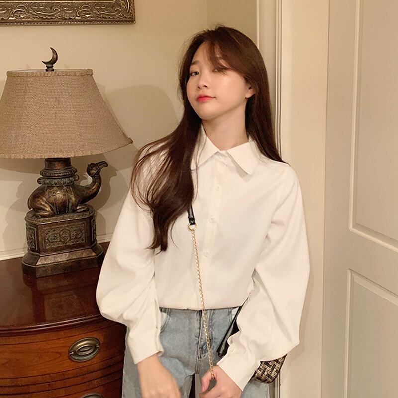 ホワイトシャツ スプリングオータムスタイルトップス ロング 春物 秋物 試着室32843767588