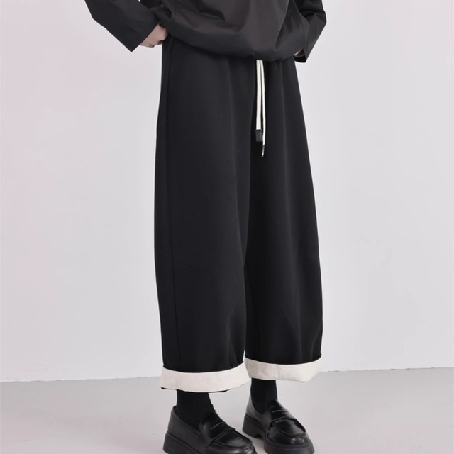 ロールアップワイドレッグスウェットパンツ　D0173