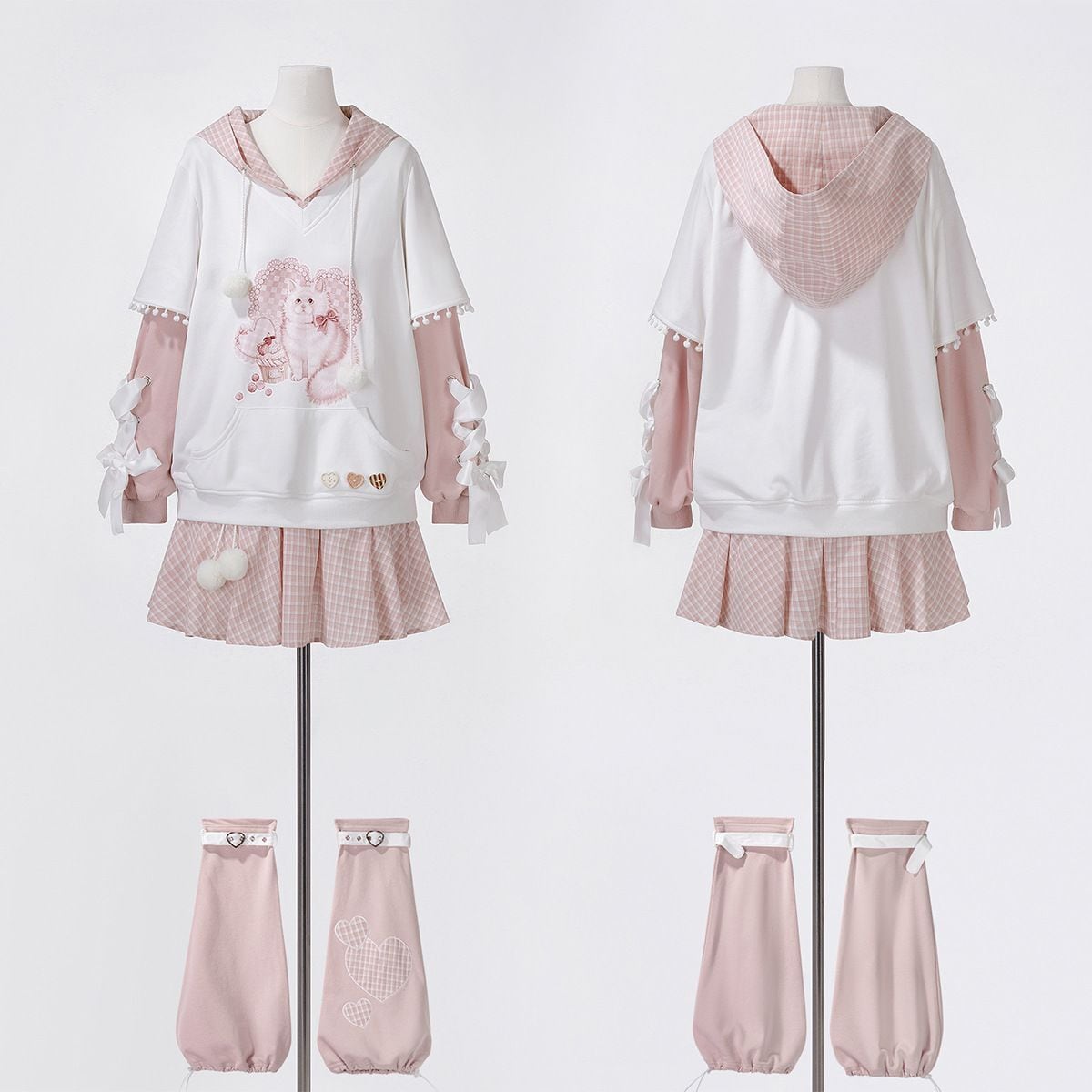 ピンクキャットレッグウォーマー付き双子セットアップ | Maiden's Rêve