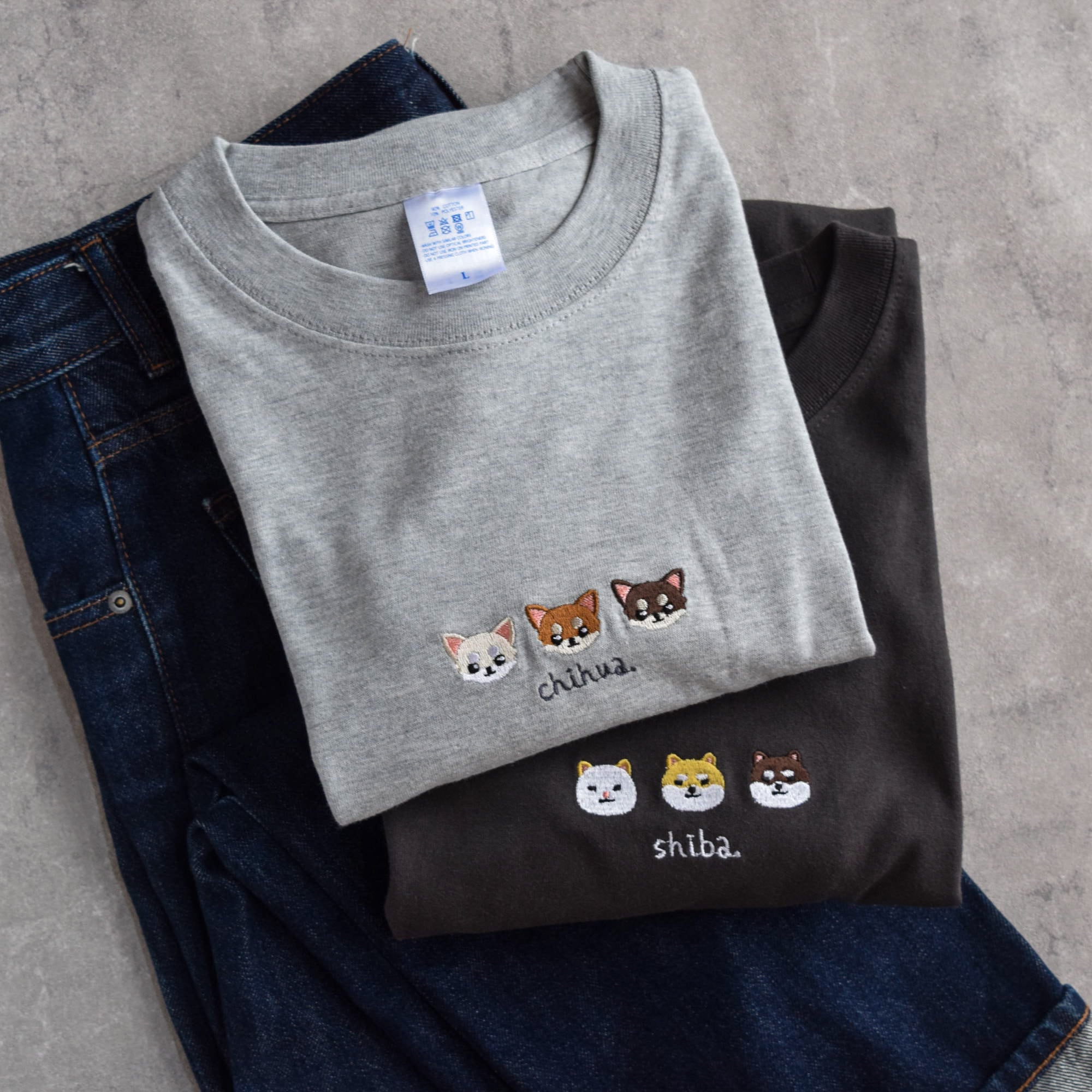 犬種が選べる！わんこトリオ刺繍Tシャツ 名入れ可【選べる4色】親子
