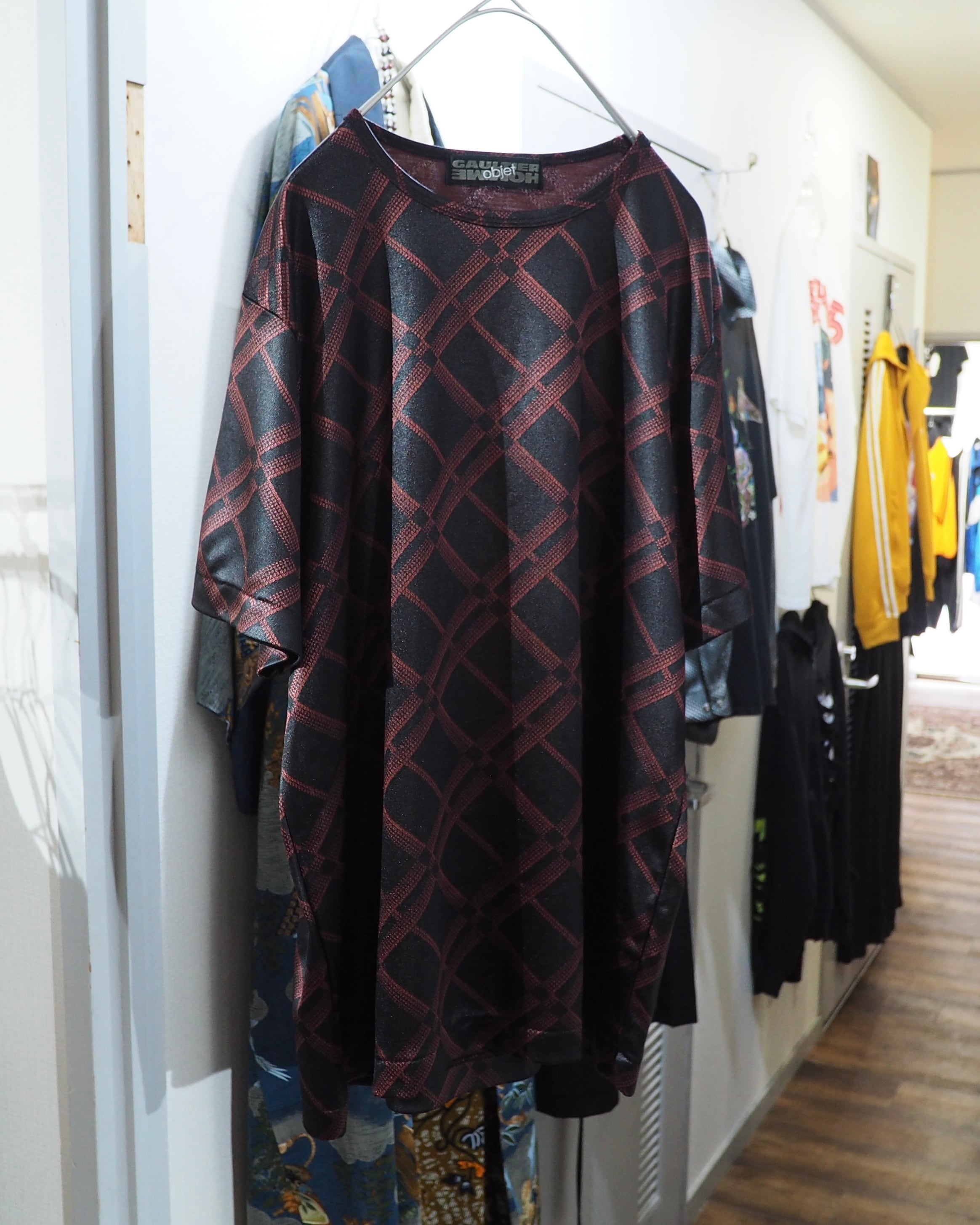 1995s " JEAN PAUL GAULTIER HOMME objet " Gloss Stretch Plaid pattern Archive Tee