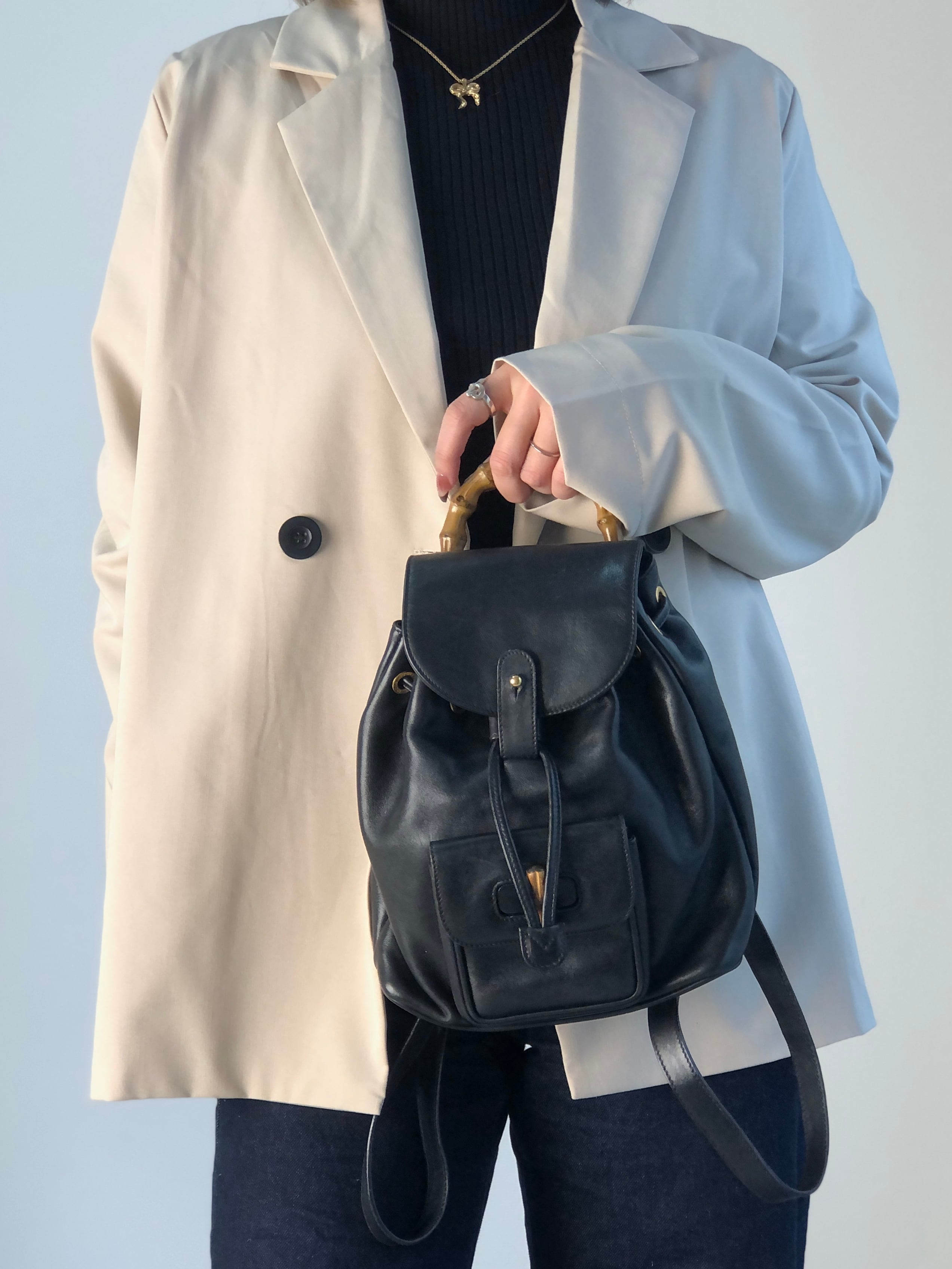 GUCCI グッチ バックパック ブラック バンブー レザー vintage ヴィンテージ オールド tfjt8e