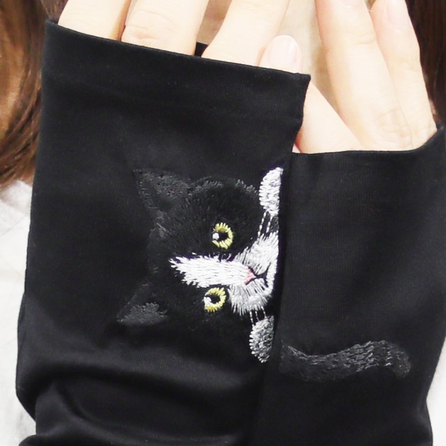 【猫ミテーヌ】白黒／旧モデル・数量限定／ロング／UVケア／コットン100％