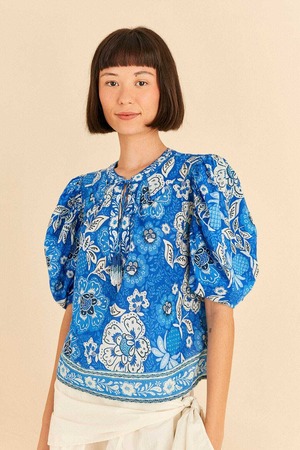 FARM RIO ファームリオ 2023 夏コレクション FULL OF FLOWERS BLUE BLOUSE