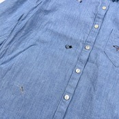 Mademoiselle NON NON マドモアゼルノンノン ドッグ刺繍 七分袖 シャンブレー シャツ ブラウス サイズ M /水色ブルー系/犬刺繍