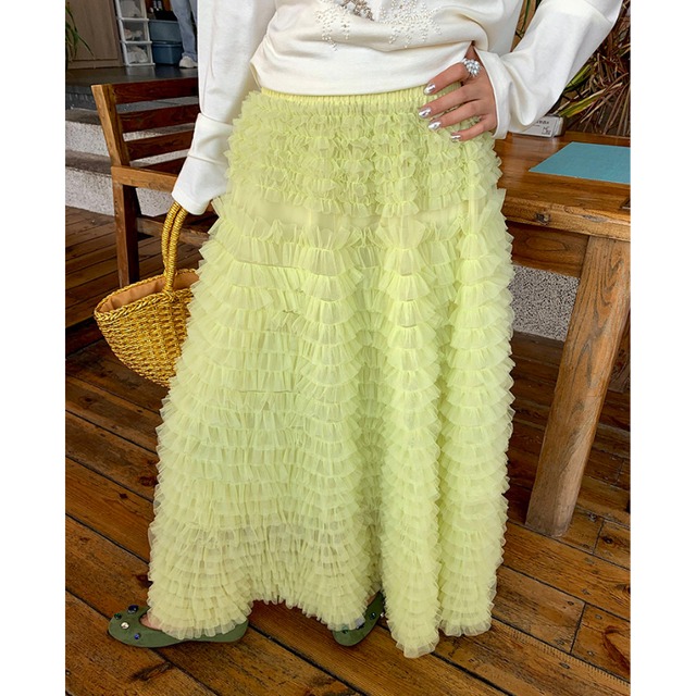 muscat squash mesh frill tulle layer design skirt  e1853