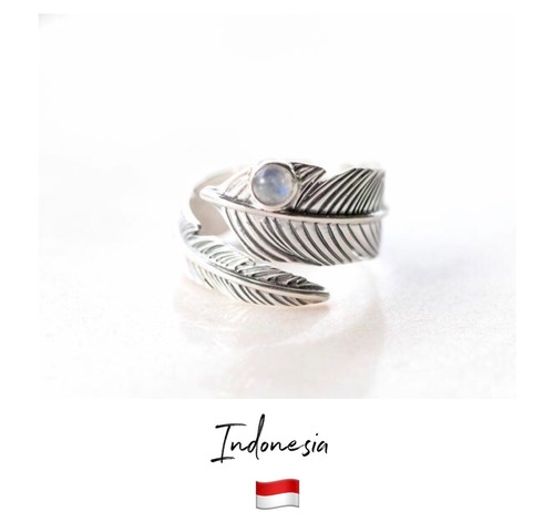 【Made in インドネシア】Boho feather moonstone ring