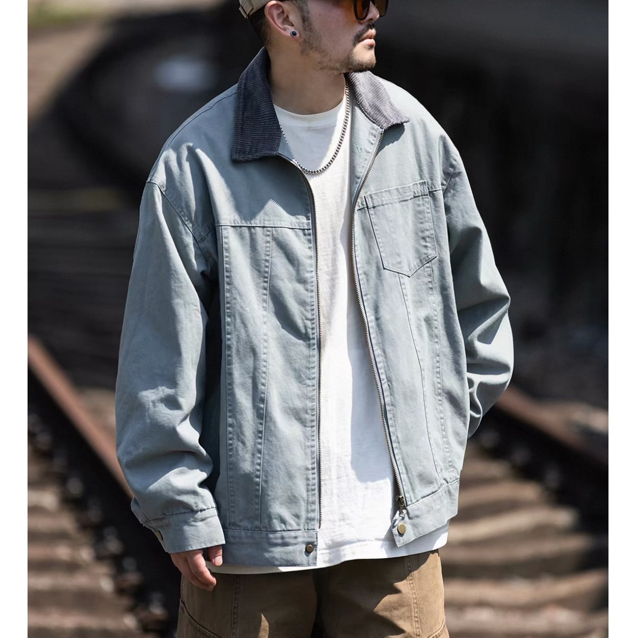 Contrast collar zip work jacket 1334 - 6