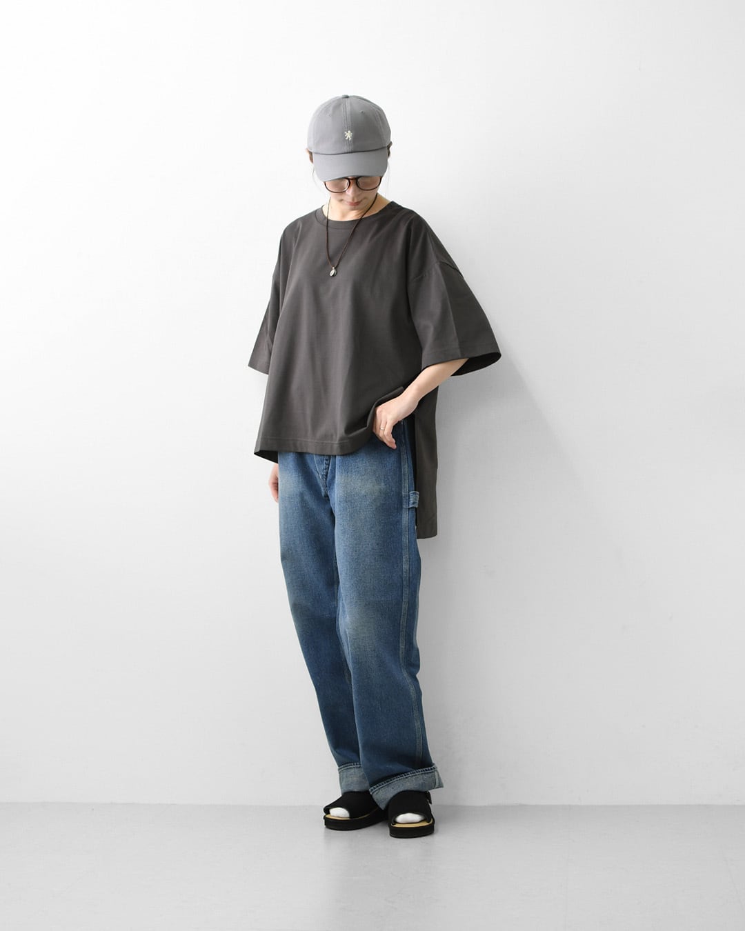 mizuiro ind [ミズイロ インド] side slit wide tunic T shirt [2