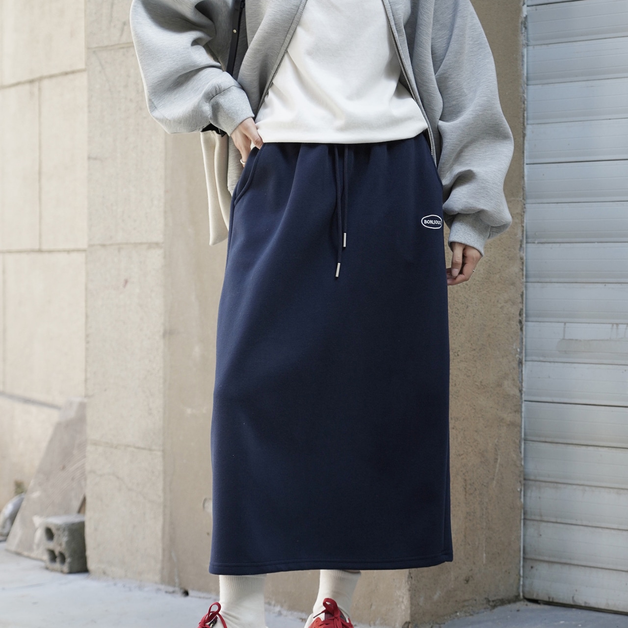 High-Waist Straight Sweat Long Skirt T3991