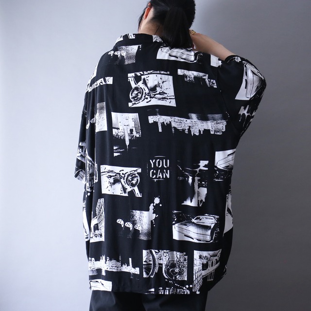 "black×white" photo graphic pattern XXXL over silhouette h/s shirt