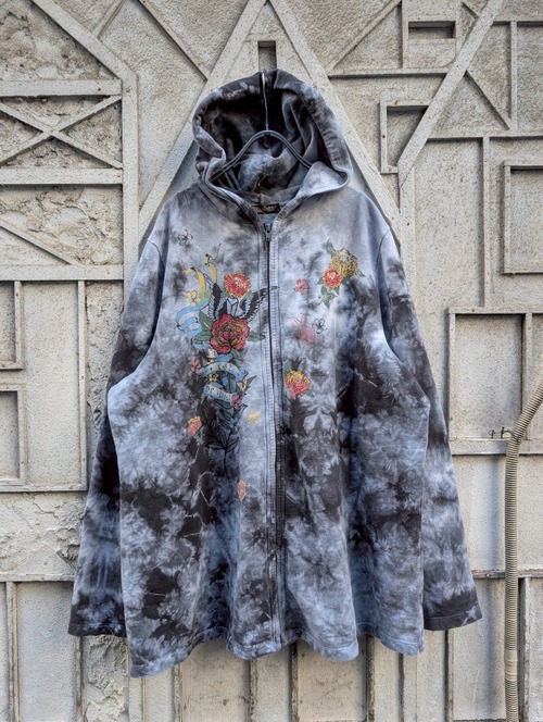 "VANILLA SUGAR" flower rhinestone design zip up hoodie