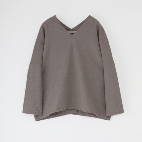 evam eva ｜linen cotton long jacket (otter gray）