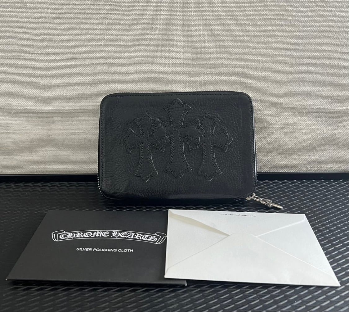 CHROME HEARTS クロムハーツ バンクローバー レザー CHプラス クロスパッチ ラウンドウォレット 財布