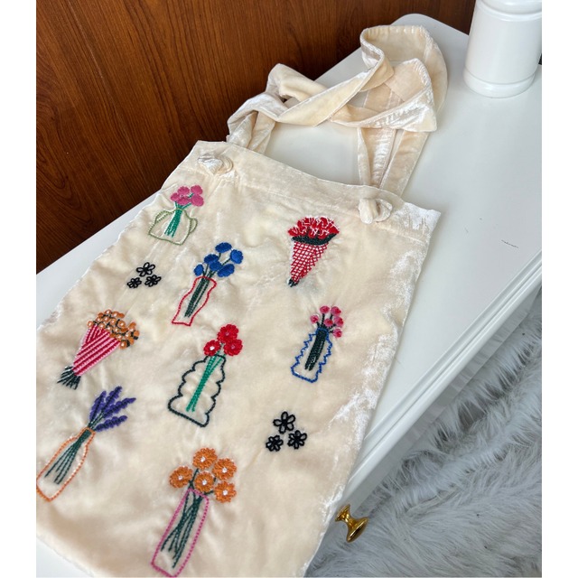 flower display embroidery velvet tote bag  e1940