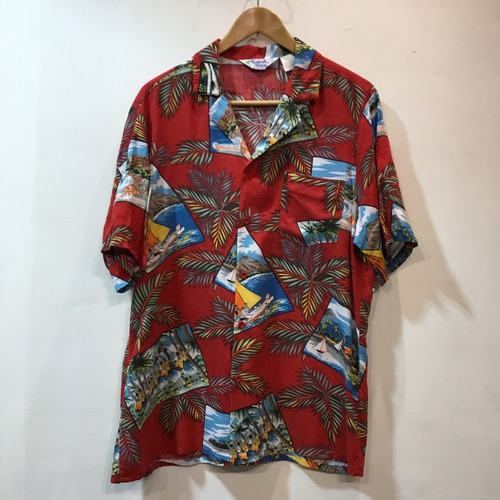 80年代 アロハシャツ ハワイアンシャツ 柄シャツ 半袖シャツ アメリカ製 古着 size L GK-220