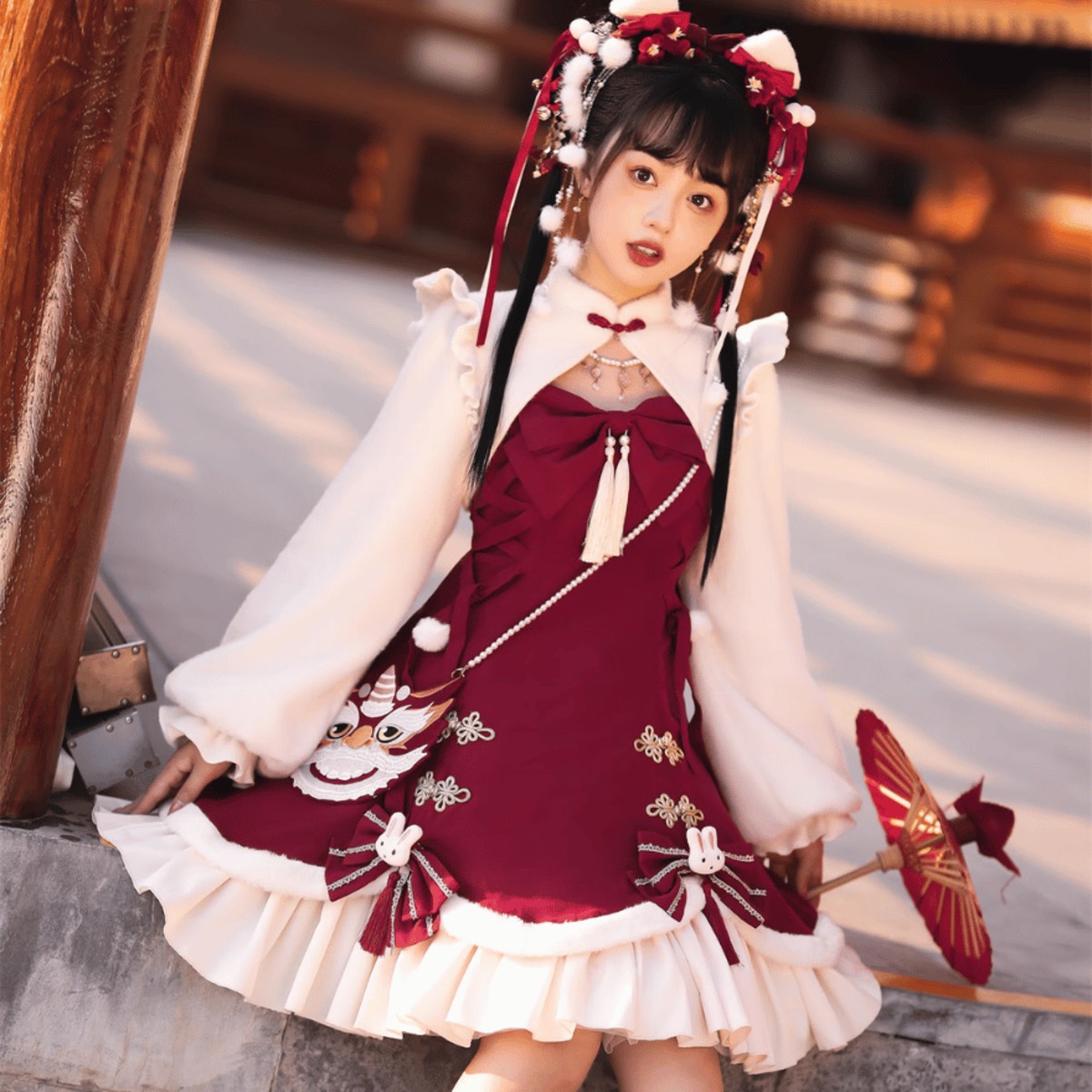天使と悪魔 サブカル系ファッション 中華ロリータ チャイナ服 セットアップ クリスマス 仮装 かわいい ガーリー 甘め ロマンティック ゆめかわ  ロリィタ lolita | 天使と悪魔 サブカル系ファッション SEASONZ～サブカル系、地雷系、アイドル衣装専門～