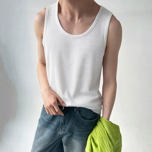 タンクトップ Uネック レディース メンズ 春夏 韓国 インナー トップス 大人 シンプル ゆったり リブカットソー リブトップス 無地 ホワイト ブラック 重ね着 スポーツ 大人可愛い 大人女子