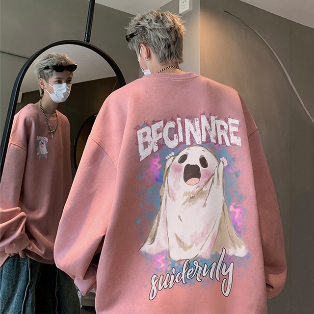 【PPGシリーズ】★トップス★ 5color スウェット Tシャツ 男女兼用 メンズ 幽霊 プリント カートゥーン