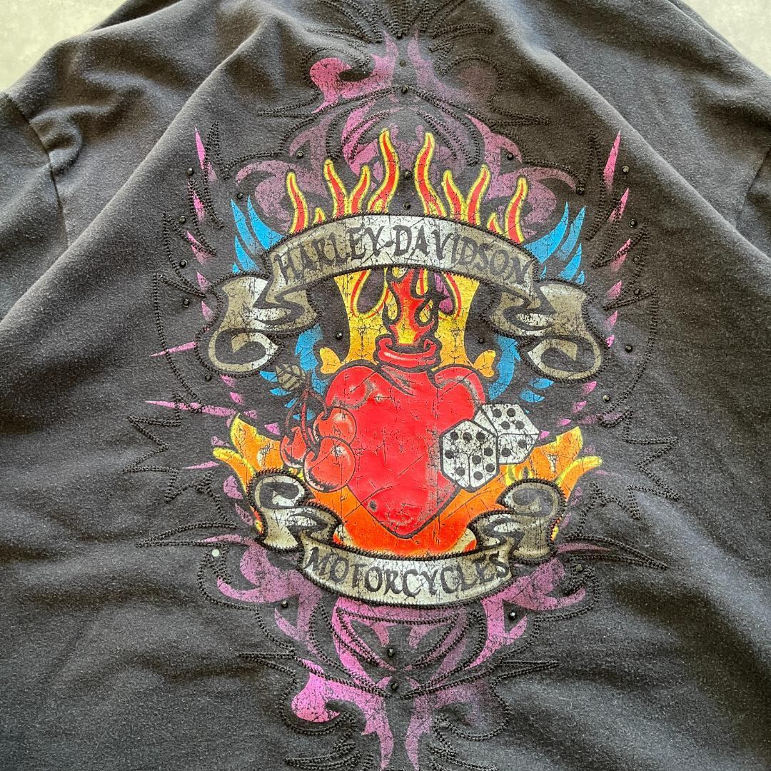 ハーレーダビッドソン スウェット ジップ プリント 古着 黒 3XL 12221 