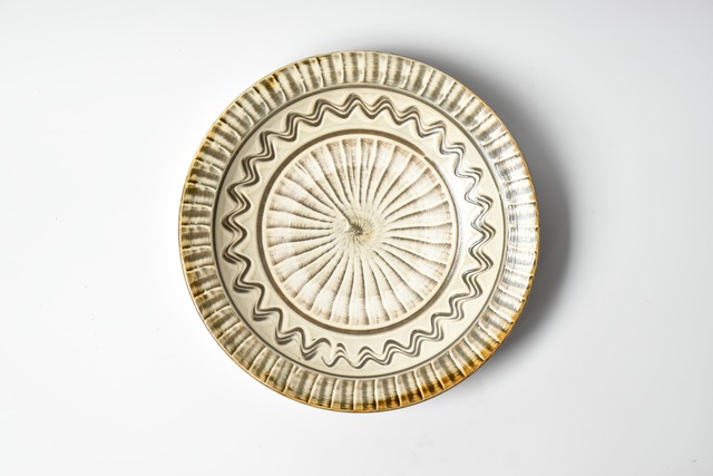 <Event Only> 小鹿田焼 / 坂本浩二窯  :  7寸皿 白 刷毛 / 櫛描き