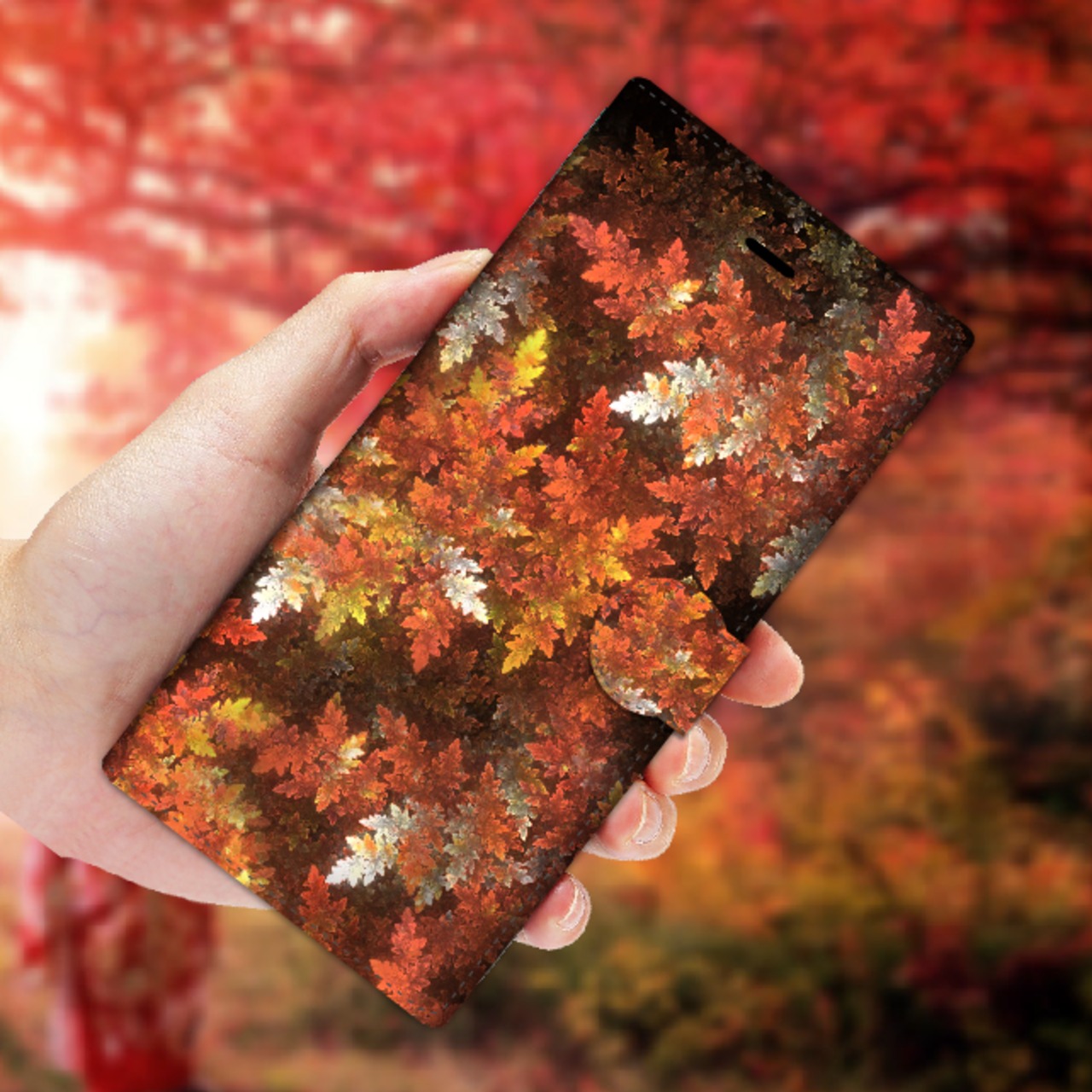 秋葉 - 和風 手帳型iPhoneケース