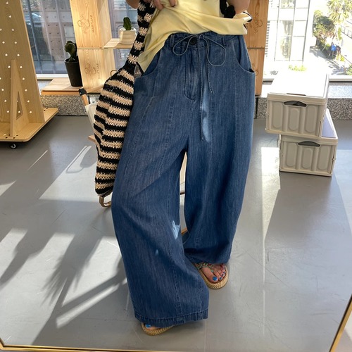 2色／ウエストドロストワイドデニムパンツ ・19189