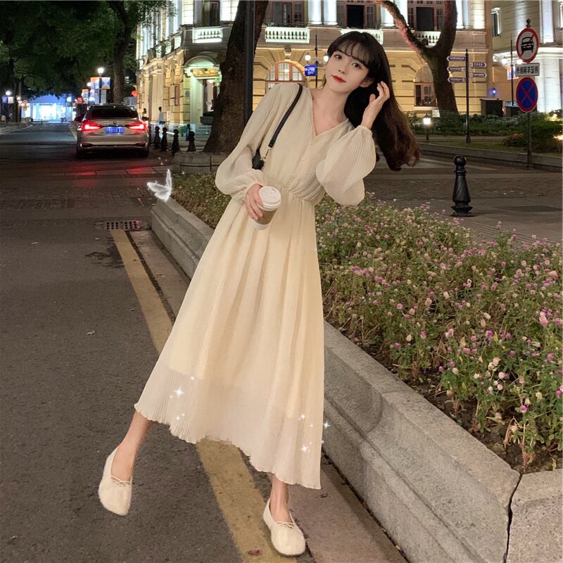 ロングスカート Vネックシフォンドレス レディース 萌量不足95920695944