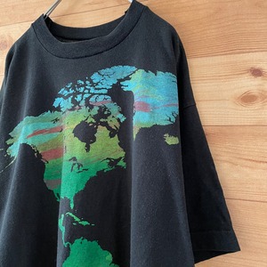 【FRUIT OF THE LOOM】90s USA製 世界地図 Tシャツ バックプリント ビッグプリント アメリカ古着