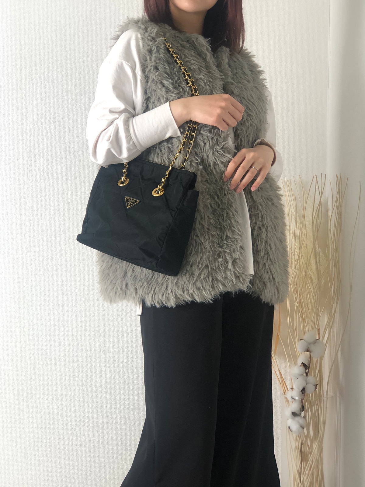 PRADA プラダ トライアングルロゴ キルティング チェーン ショルダー  