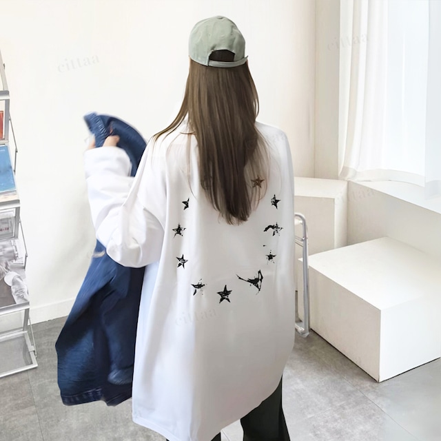 Y-4723 2025秋新作♡VINTAGEスタープリント長袖Tシャツ アイボリー 0919 Y-4723 2025秋新作♡VINTAGEスタープリント長袖Tシャツ アイボリー 0919